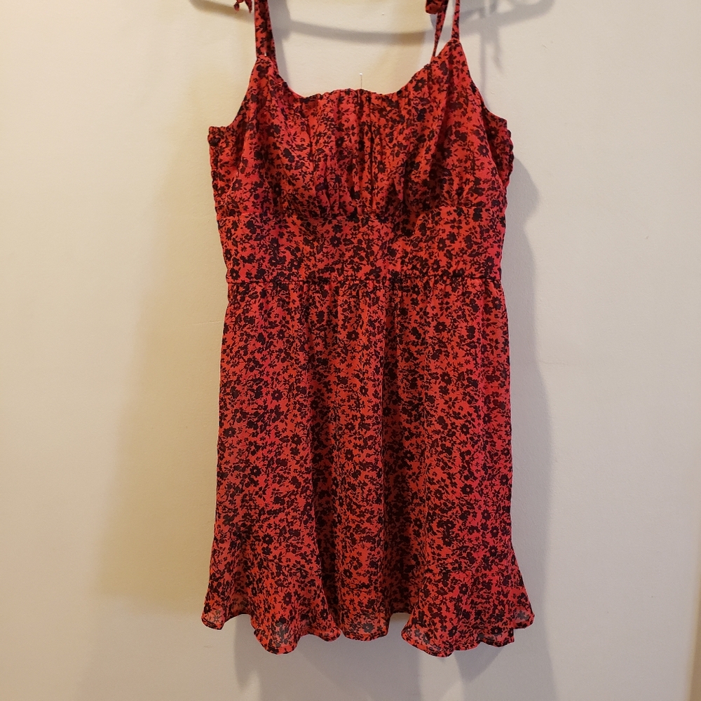 Juniors' Lily Rose Ruffled Tie Shoulder Red Floral Skater Dress Large NWT - Picture 3 of 15